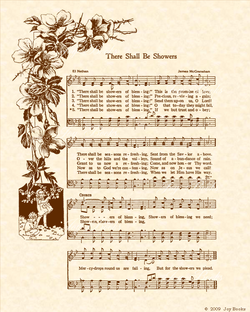 There Shall Be Showers Of Blessing - Christian Heritage Hymn, Sheet Music, Vintage Style, Natural Parchment, Sepia Brown Ink, 8x10 art print ready to frame, Vintage Verses