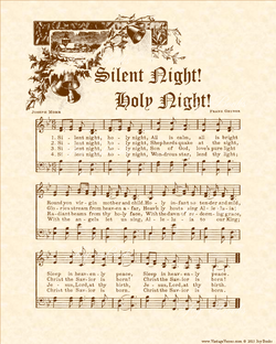 Silent Night Holy Night - Christian Heritage Hymn, Sheet Music, Vintage Style, Natural Parchment, Sepia Brown Ink, 8x10 art print ready to frame, Vintage Verses