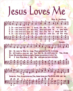 Jesus Loves Me - Christian Heritage Hymn, Sheet Music, Vintage Style, Hymn on Photograph of Pink Bougainvillas, Burgundy Ink, 8x10 art print ready to frame, Vintage Verses