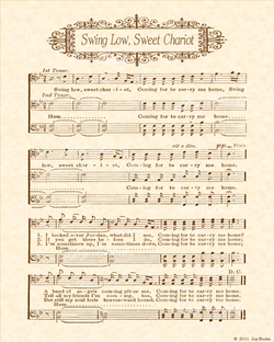 Swing Low Sweet Chariot - Christian Heritage Hymn, Sheet Music, Vintage Style, Natural Parchment, Sepia Brown Ink, 8x10 art print ready to frame, Vintage Verses