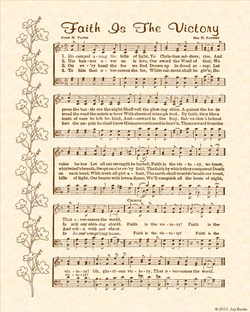 Faith Is The Victory - Christian Heritage Hymn, Sheet Music, Vintage Style, Natural Parchment, Sepia Brown Ink, 8x10 art print ready to frame, Vintage Verses