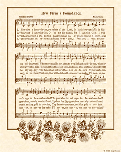 How Firm A Foundation - Christian Heritage Hymn, Sheet Music, Vintage Style, Natural Parchment, Sepia Brown Ink, 8x10 art print ready to frame, Vintage Verses