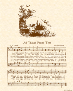 All Things Praise Thee - Christian Heritage Hymn, Sheet Music, Vintage Style, Natural Parchment, Sepia Brown Ink, 8x10 art print ready to frame, Vintage Verses