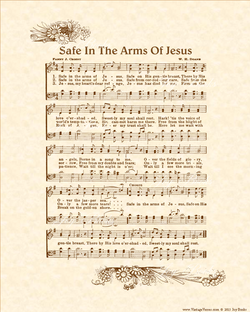 Safe In The Arms Of Jesus - Christian Heritage Hymn, Sheet Music, Vintage Style, Pastel Parchment, Burgundy Ink, 8x10 art print ready to frame, Vintage Verses