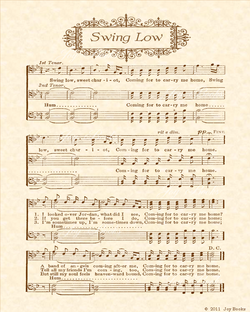 Swing Low Sweet Chariot - Christian Heritage Hymn, Sheet Music, Vintage Style, Natural Parchment, Sepia Brown Ink, 8x10 art print ready to frame, Vintage Verses