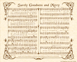 Surely Goodness And Mercy - Christian Heritage Hymn, Sheet Music, Vintage Style, Natural Parchment, Sepia Brown Ink, 8x10 art print ready to frame, Vintage Verses