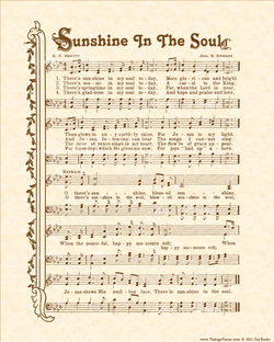 Sunshine In The Soul - Christian Heritage Hymn, Sheet Music, Vintage Style, Natural Parchment, Sepia Brown Ink, 8x10 art print ready to frame, Vintage Verses