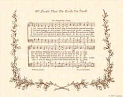 All People That On Earth Do Dwell - Christian Heritage Hymn, Sheet Music, Vintage Style, Natural Parchment, Sepia Brown Ink, 8x10 art print ready to frame, Vintage Verses