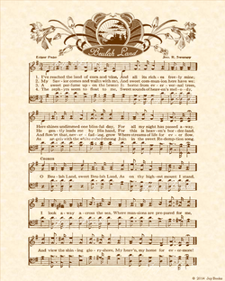 Beulah Land - Christian Heritage Hymn, Sheet Music, Vintage Style, Natural Parchment, Sepia Brown Ink, 8x10 art print ready to frame, Vintage Verses