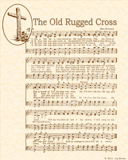 The Old Rugged Cross - Christian Heritage Hymn, Sheet Music, Vintage Style, Natural Parchment, Sepia Brown Ink, 8x10 art print ready to frame, Vintage Verses