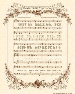 Down From His Glory - Christian Heritage Hymn, Sheet Music, Vintage Style, Natural Parchment, Sepia Brown Ink, 8x10 art print ready to frame, Vintage Verses
