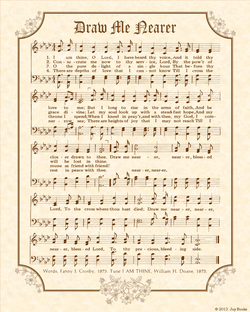 Draw Me Nearer A.K.A. I Am Thine O Lord - Christian Heritage Hymn, Sheet Music, Vintage Style, Natural Parchment, Sepia Brown Ink, 8x10 art print ready to frame, Vintage Verses