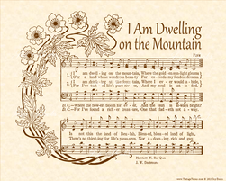 I Am Dwelling On The Mountain - Christian Heritage Hymn, Sheet Music, Vintage Style, Natural Parchment, Sepia Brown Ink, 8x10 art print ready to frame, Vintage Verses