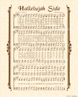 Hallelujah Side - Christian Heritage Hymn, Sheet Music, Vintage Style, Natural Parchment, Sepia Brown Ink, 8x10 art print ready to frame, Vintage Verses