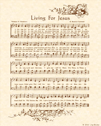 Living For Jesus - Christian Heritage Hymn, Sheet Music, Vintage Style, Natural Parchment, Sepia Brown Ink, 8x10 art print ready to frame, Vintage Verses