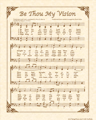 Be Thou My Vision - Christian Heritage Hymn, Sheet Music, Vintage Style, Natural Parchment, Sepia Brown Ink, 8x10 art print ready to frame, Vintage Verses