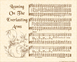 Leaning on the Everlasting Arms - Christian Heritage Hymn, Sheet Music, Vintage Style, Natural Parchment, Sepia Brown Ink, 8x10 art print ready to frame, Vintage Verses